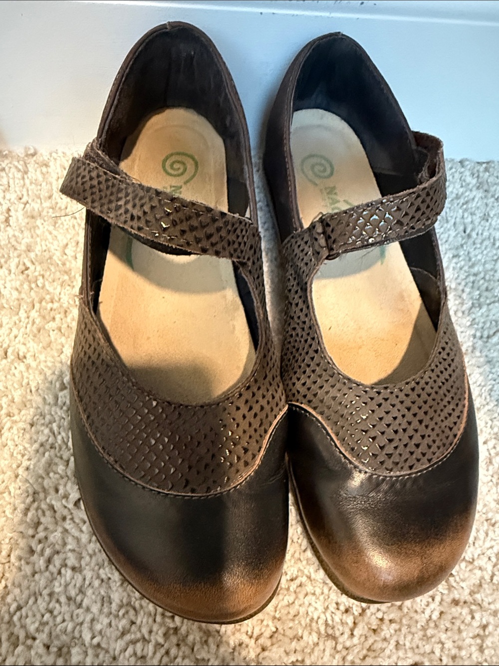 Naot Luga Size 39 (Us Ladies Size 8) Brown Croc Leather Mary Jane Shoes